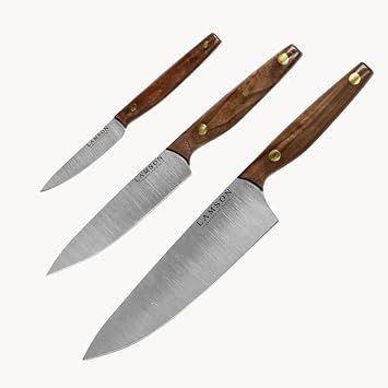 Lamson Vintage 3-Piece Cooks Set 8 Chefs Knife, 6 Utility Knife, 3.5 Paring Knife Premium Walnut Handle