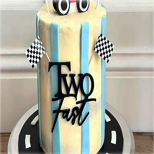 Decoración para tartas de 2 cumpleaños de acrílico negro, decoración de fiesta de segundo cumpleaños de carreras, decoración de pastel de segundo