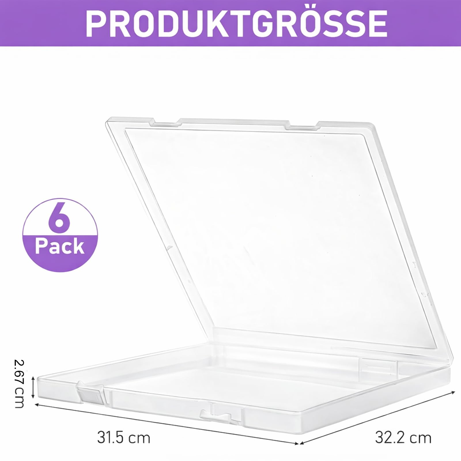 6 Stück Archivbox A4 Transparent Aufbewahrungsbox mit Deckel Dokumentenbox Flach aus Kunststoff Tragbare Durchsichtige Organizer für Dokumente, Briefe, Sammelalben, Zeitschriften