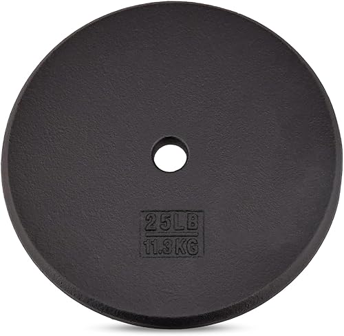 Yes4All Placa de peso estándar de hierro fundido de 1 pulgada, ideal para entrenamiento de fuerza, peso múltiple 5 libras a 25 libras (individual y