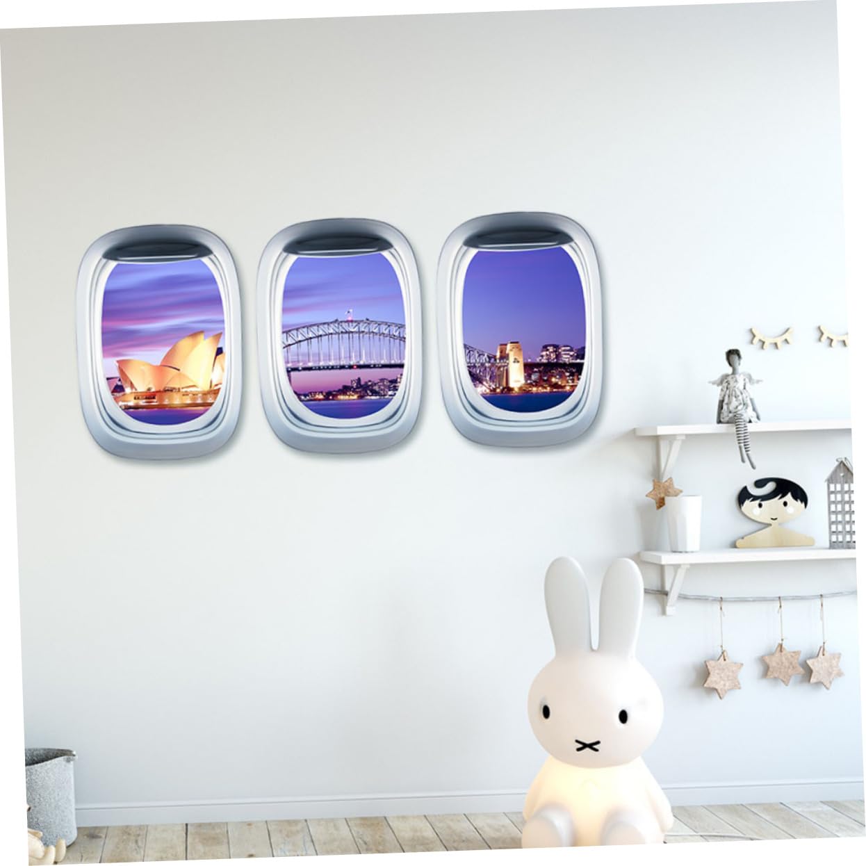 Housoutil 3pièces Autocollant Mural Fenêtre Décoration Auto-adhésive Amovible Paysages Urbains Pour Chambre Garçon Fille Adhésif Décoratif Original Pour Murs Et Portes