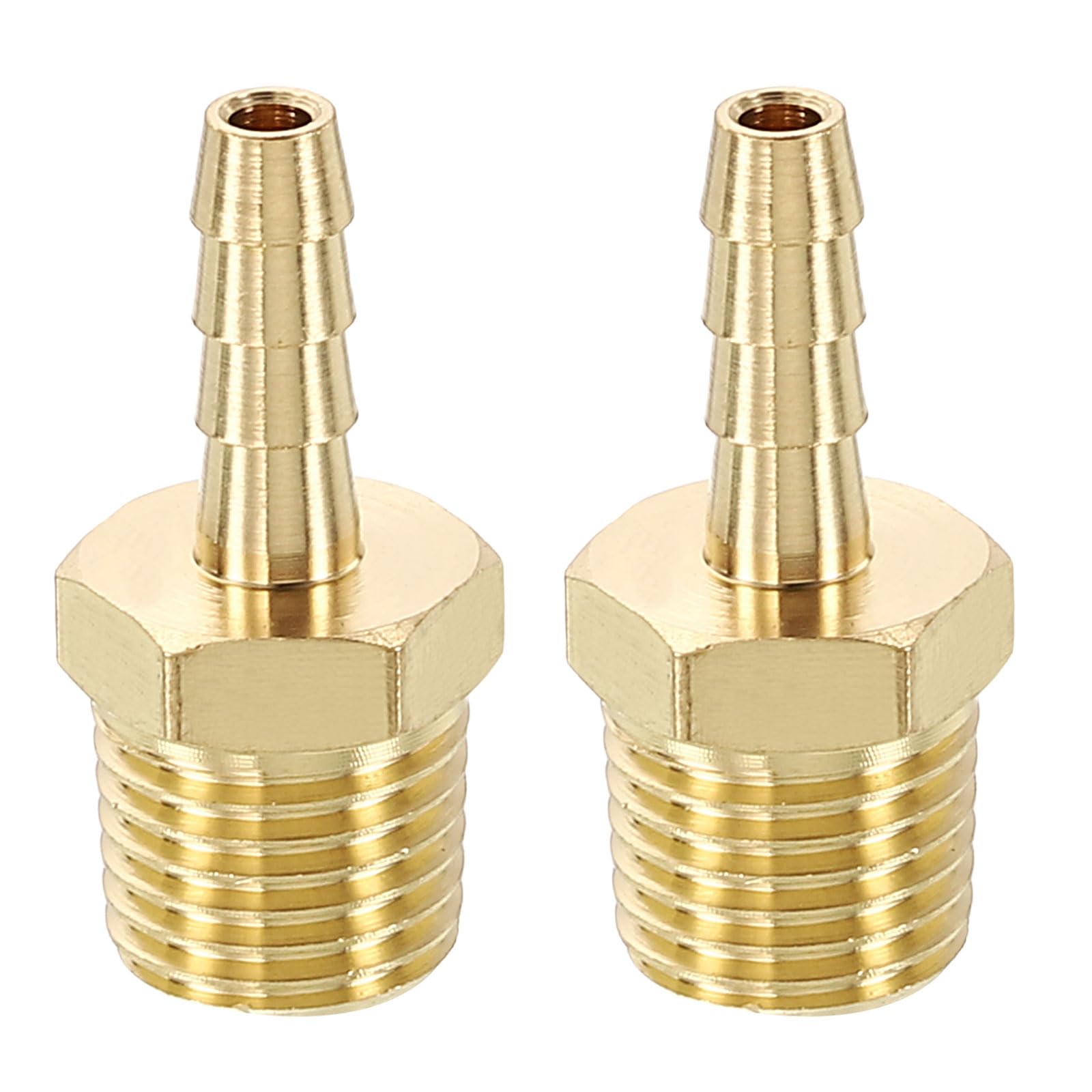 METALLIXITY 2Pcs Brass Hose Barb to NPT Male Adapter 3/16" Barb x 1/4" NPT Male for Automotive, Motorcycle, Marine, Truck, RV Fuel Systems