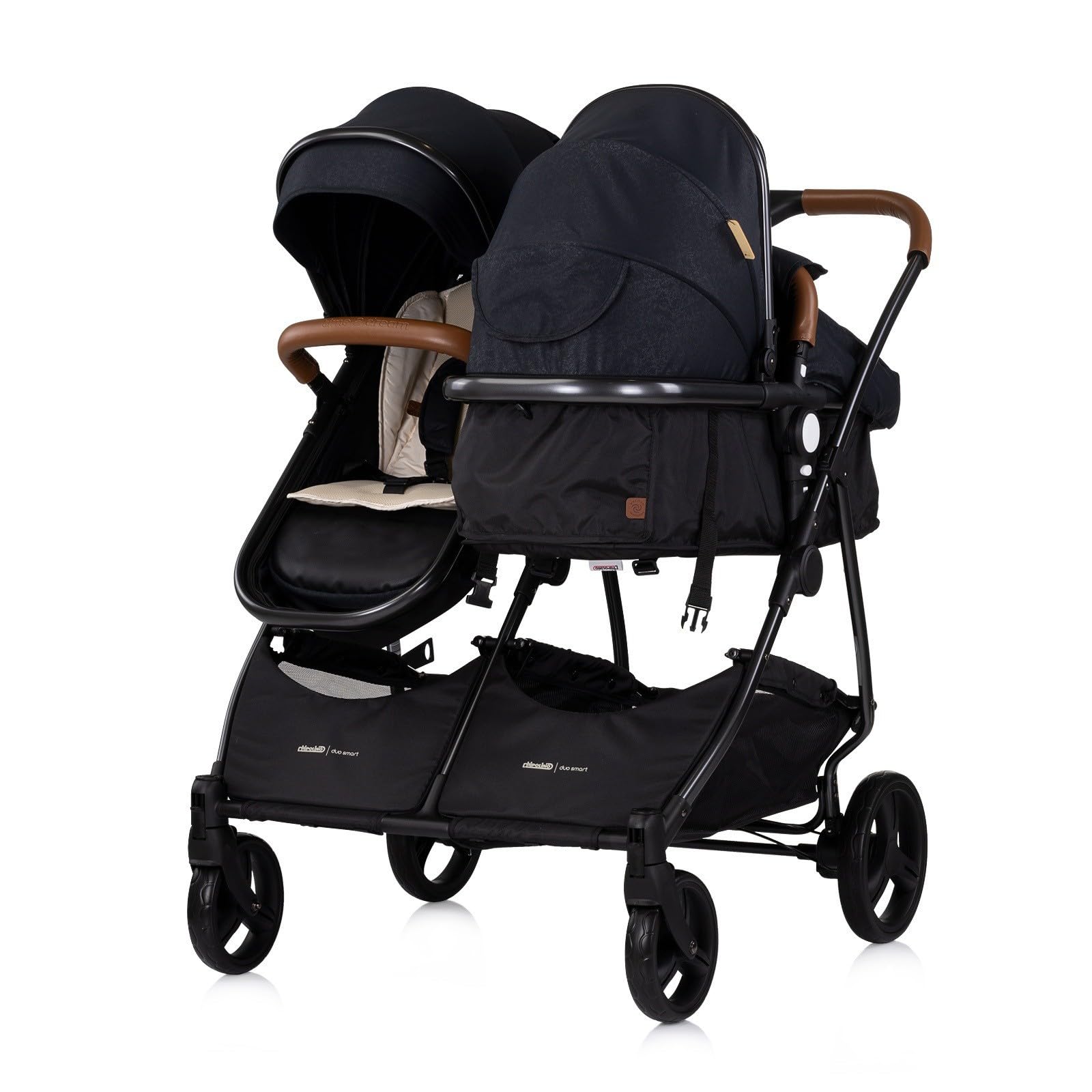 DUO SMART - Cochecito gemelos o niños juntos, ancho 79 cm, color negro sin acogedor