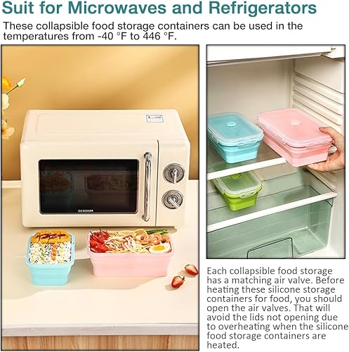 Miniatura 6 de Alimat PluS Contenedores pequeños de silicona para almacenamiento de alimentos con tapas, juego de 3 recipientes plegables de 16.9 onzas líquidas,