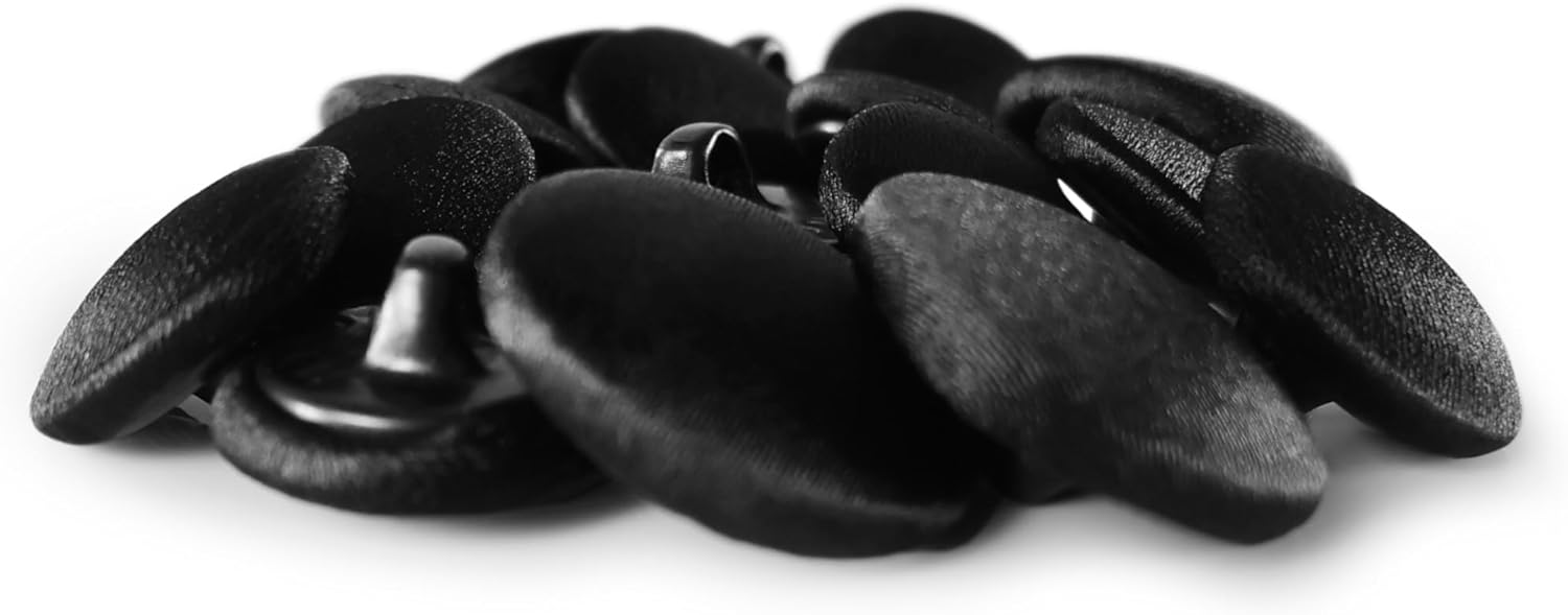 ButtonMode Designer Tuxedo Suit Buttons 15pc Formalwear Set for Jacket and Pants, Satin Front, Metal Loop Back, American Handmade, 4pcs x 19mm/30L/0.75" & 12pcs x 15mm/24L/0.60", Black Satin Premium - Image 3