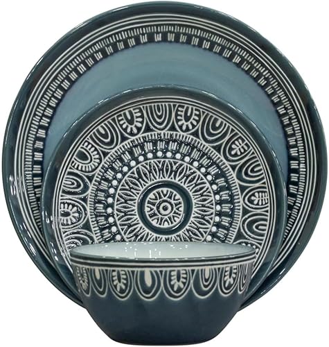 Juego de vajilla apta para microondas y lavavajillas, juego de vajilla de cerámica de 12 piezas para uso diario, cocina informal y cena formal para