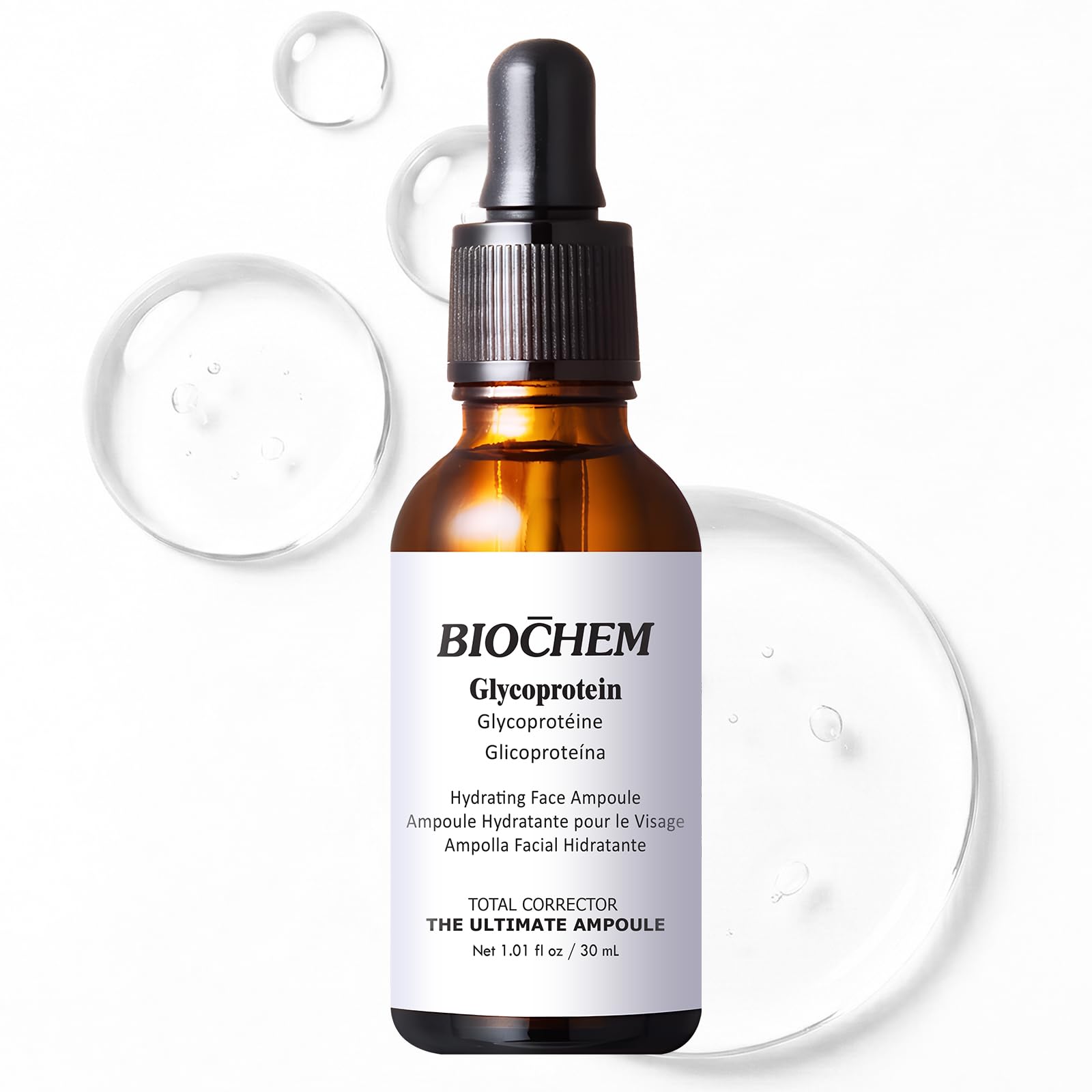 BIOCHEM Glycoprotein Hydrating Serum Ampoule – Deep Moisture + Skin Repair with Marine Glycoproteins & Hyaluronic Acid – Anti‑Aging Plumping Facial Serum, Sensitive Skin Safe, 1.01 fl oz / 30 mL