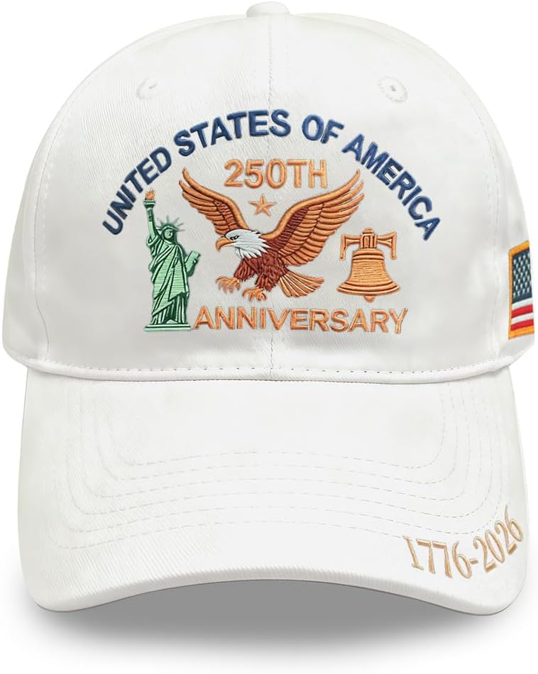 250 Anniversary USA Hat, America 250th Anniversary USA Hat Eagle Printed Patriotic Hats Adjustable Baseball Cap White - Image 2