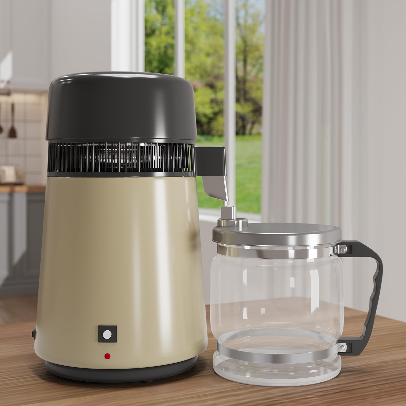 Garvee 1.1 Gallon Water Distiller 750W Home Water Purifier with Glass Jug Drinking Water Purification Filter Set Produces Water with 2ppm Purity Ideal for Home and Office Use - Golden