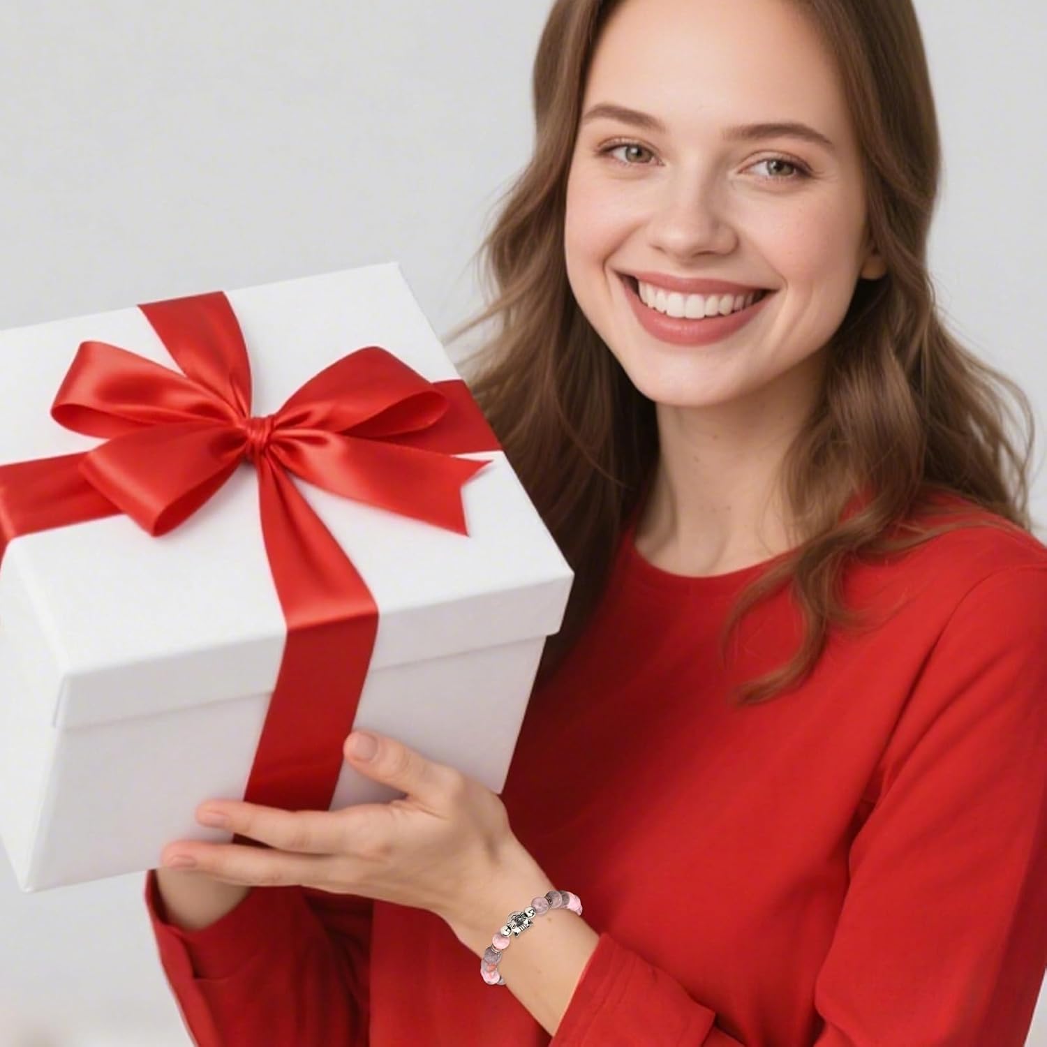 Pink Cat Stone Bracelet with Greeting Card, Cat Healing Charm Spiritual Protection Beaded Bracelet Jewelry for Women Good Luck Gift - Image 7