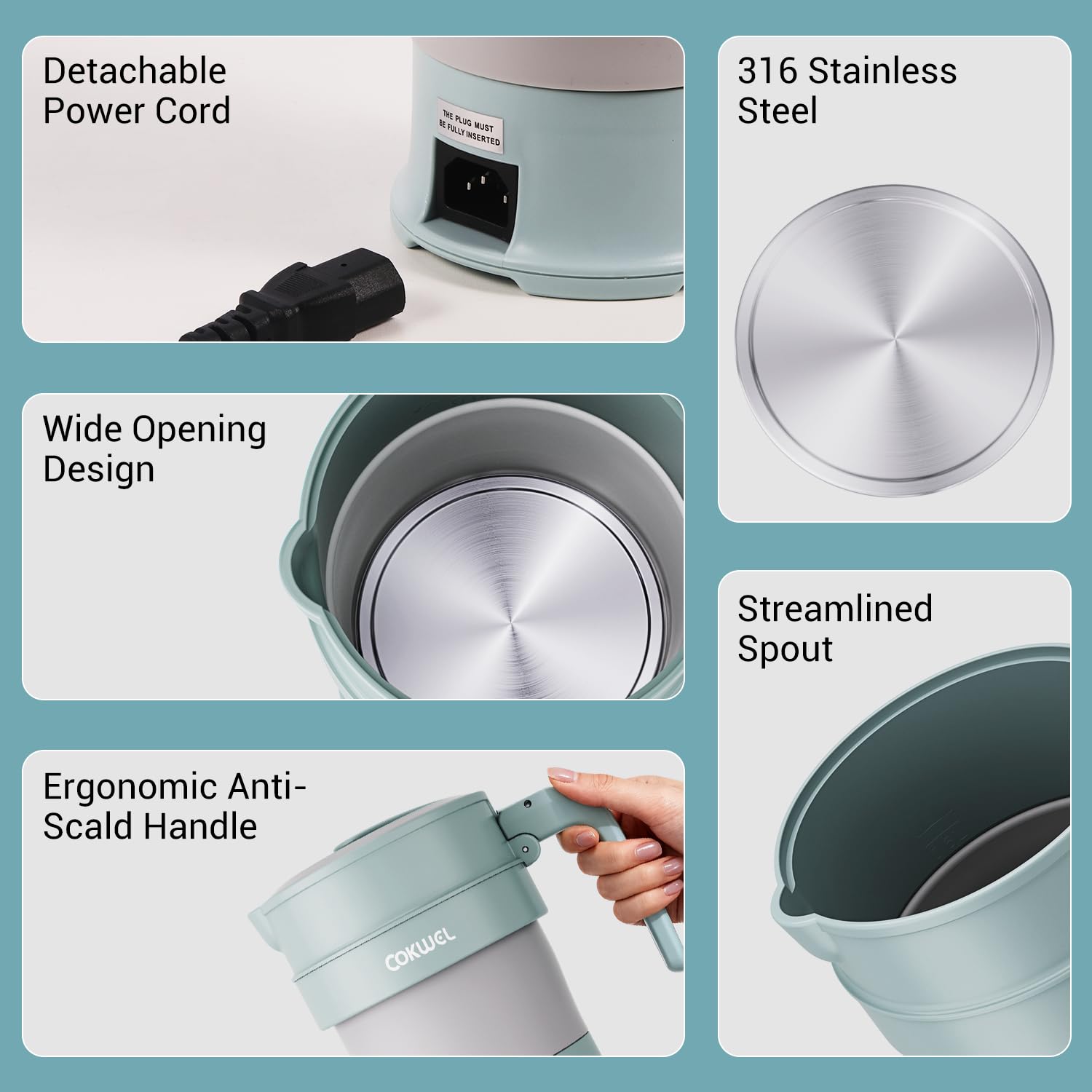 Bollitore pieghevole, mini bollitore elettrico portatile pieghevole da 0,7 l e 1000 W, bollitore elettrico da campeggio, bollitore da viaggio piccolo, bollitura rapida in 3 minuti