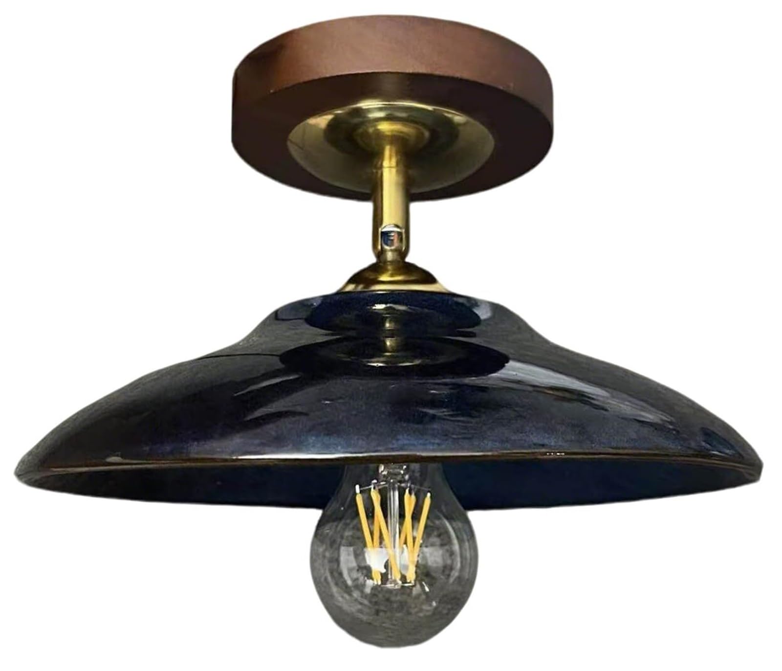Vintage Ceramic Semi Flush Mount Ceiling Light Blue And White Porcelain Ceiling Light Mid Century Modern Hallway Close To Ceiling Light Fixtures For Farmhouse Porch Bathroom Laundry Room(Black blue)