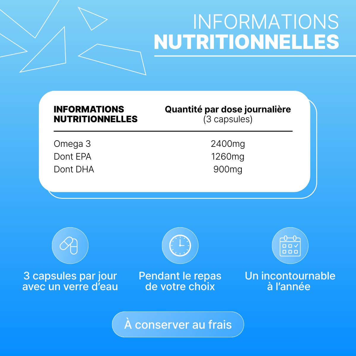 Nutripure | Omega 3 Epax® 2400 mg | EPA 1260 mg & DHA 900 mg | Huile Poissons Sauvages | Pureté TotOx <7 | Cerveau, Vision & Cœur | Sans Odeur | 90 Gélules | 1 Mois | Made in France