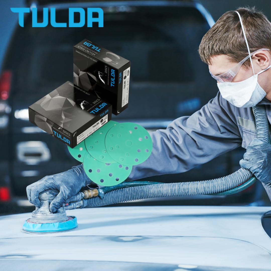 Tulda Dischi abrasivi P1200 per levigatrice orbitale, 150 mm, 15 fori, con gancio e anello, per levigatrice orbitale casuale (confezione da 50 pezzi)