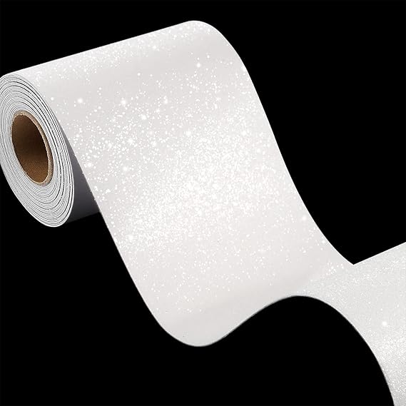 FunStick Pearl White Glitter Wallpaper Border Peel and Stick White Wall