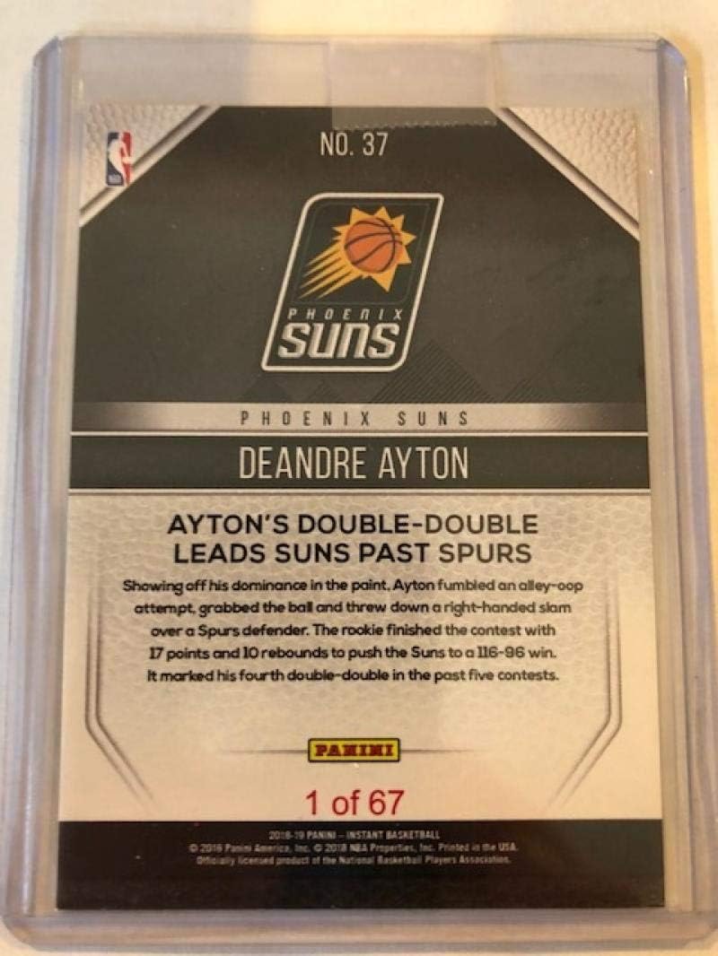 2018-19 Panini Instant NBA Basketball #37 DeAndre Ayton RC Rookie Phoenix Suns Double-Double Leads Past Spurs Print Run 67 SOLD OUT at Panini
