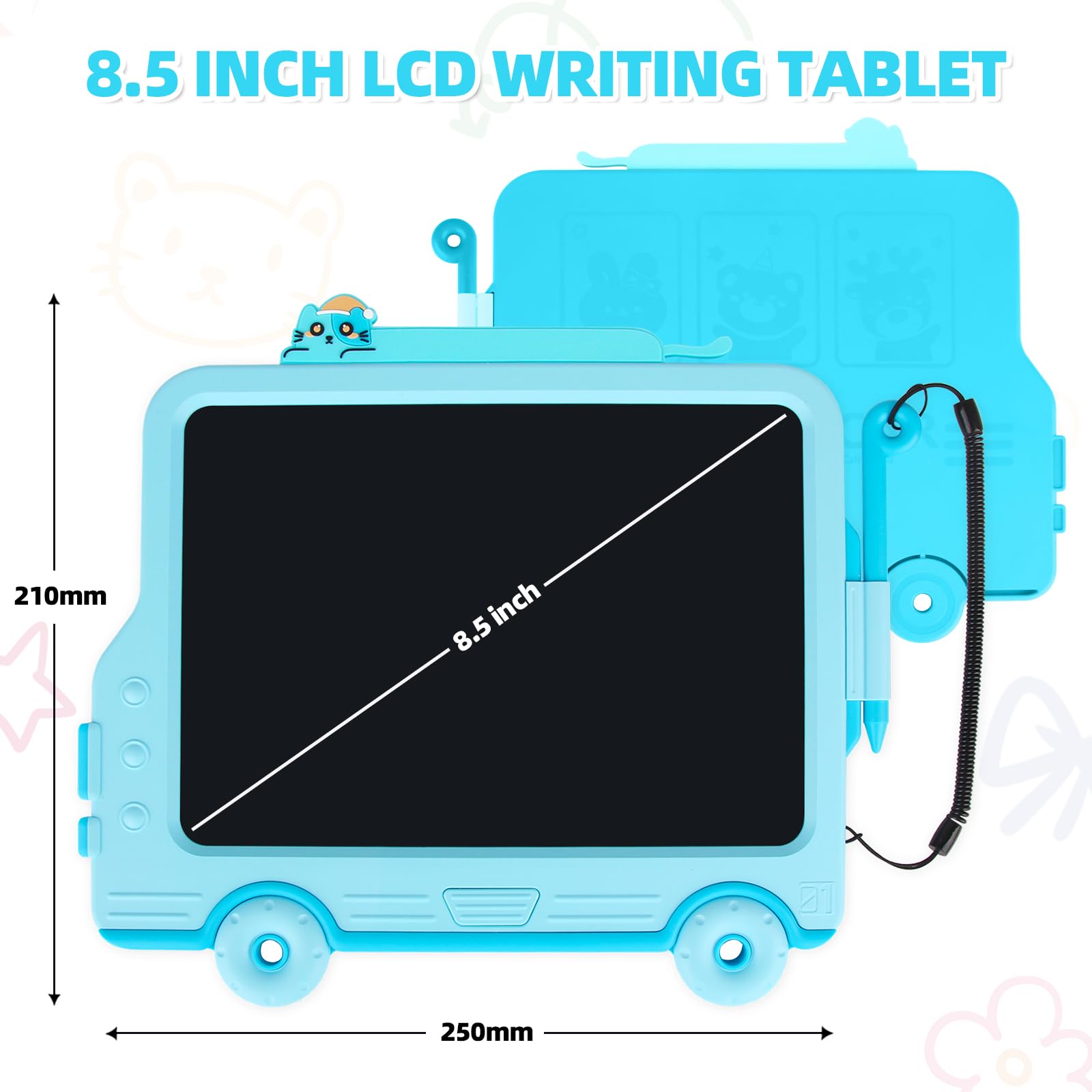 WUJUN LCD Schreibtafel 8.5 Zoll Tablet für Kinder und Erwachsene, löschbarer Zeichenblock mit Sperrfunktion (Blau)