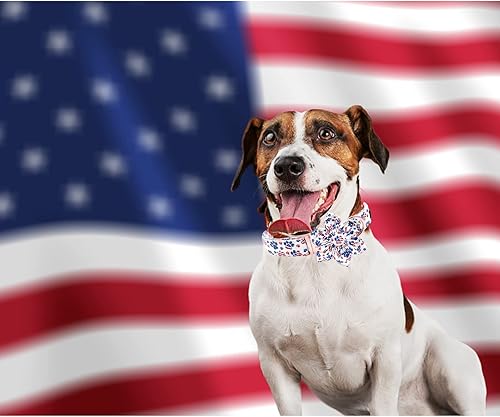 Miniatura 5 de Lionheart glory Collar de perro con bandera estadounidense, collar de flores para perro del 4 de julio, resistente y ajustable, patriótico con flor