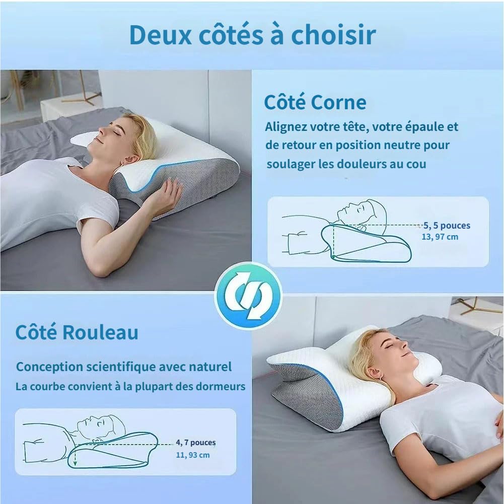 Oreiller Ergo Apnée Du Sommeil, Oreiller Ergonomique Cervical Mémoire De Forme, Oreillers Anti Ronflement Et Apnée Positionnelle, Cousin Ergonomique Nuit Pour Dormeurs Côté, Dos, Ventre (Gris)