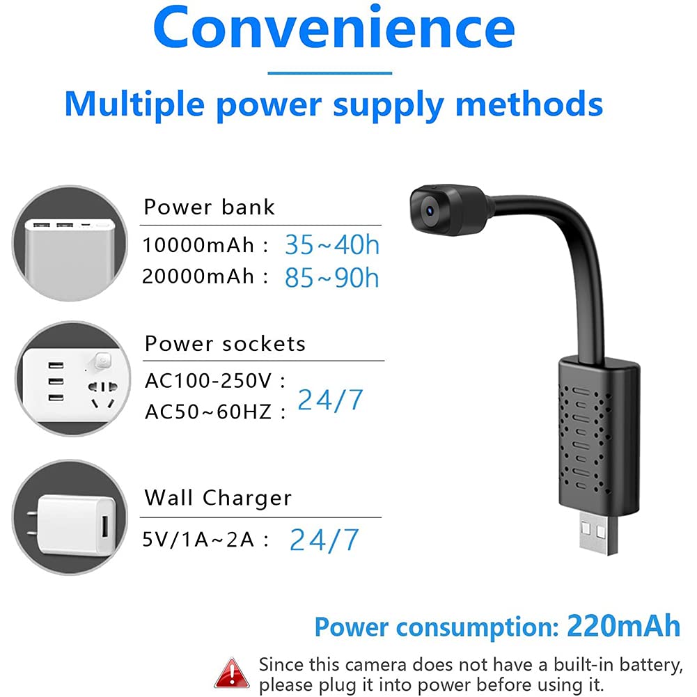 Mini Caméra Espion Cachée Caméra De Surveillance,WiFi Caméra De Sécurité Full HD 1080P Vision Nocturne Nanny Caméra,Portable La Maison Petite Caméra avec Enregistrement en Boucle-Noir 64 GB