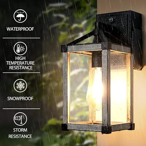Outdoor Porch Light With Gfci Outlet,Dusk To Dawn Industrial Outdoor Wall Mount Light Fixture Exterior For House With Rustic Wood Finish Waterproof Wall Lantern For Outside Garage Farmhouse #TOP6