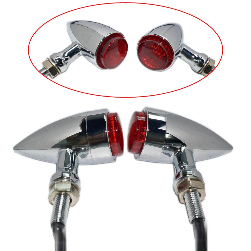 Beautyexpectly Universal Red Light 20 LED Brake light Tail light Stop Motorcycle Bullet Turn Signal Indicator Blinker Light Chrome Shell