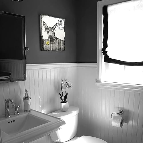 Miniatura 6 de citari Arte de pared de baño de granja, póster de burro divertido para pared, lienzo rústico impreso en blanco y negro, decoración de pared de