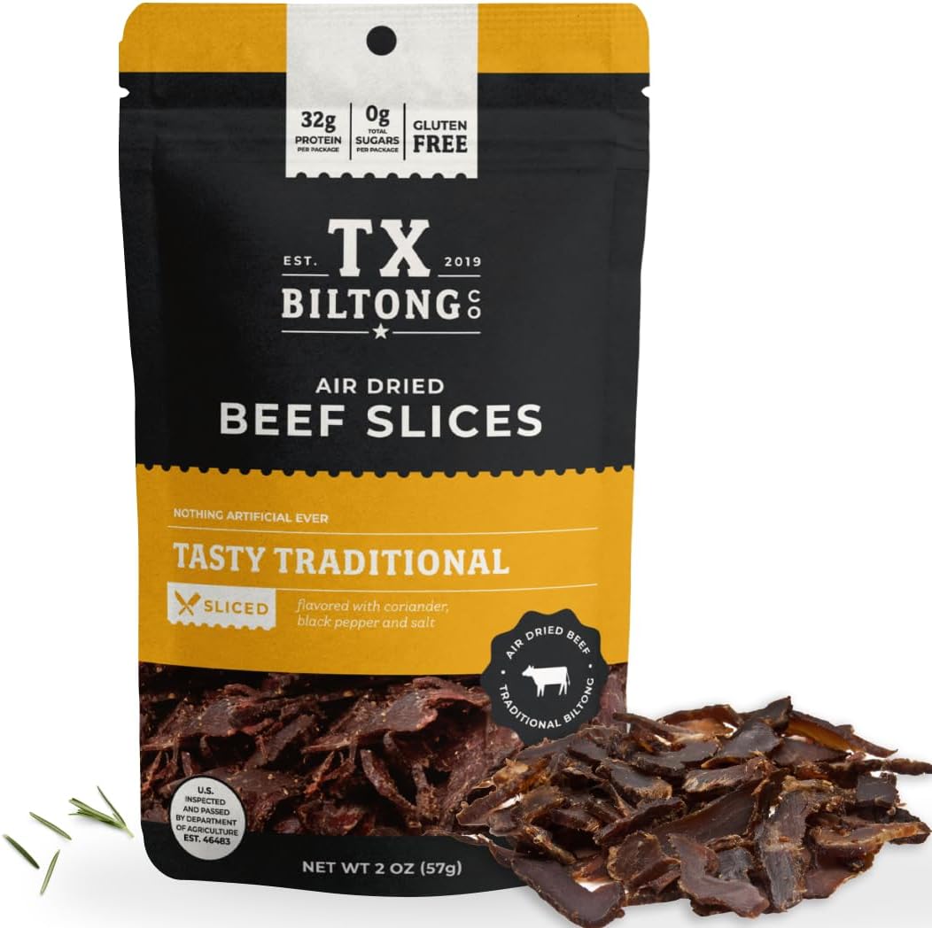 TX Biltong Beef Jerky Snack - 2oz Traditional Flavor & Air Dried Biltong - Keto & Paleo-Friendly High Protein Snacks - Gluten & Sugar Free, No MSG, No Preservatives USDA-Selected Beef - Made in USA