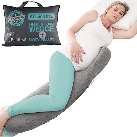 2 in1 Pregnancy Pillows, Chiro Designed Maternity Pillow with 100% Cotton Cover, Pregnancy Body Pillow & Pregnancy Wedge to Support Belly, Knees and Hips - Portable Full Body Pillow for Pregnant Women