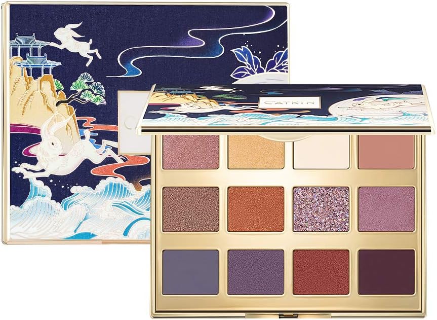 Catkin Eyeshadow Palettes 12 blendable Shades Smooth Long Lasting Eyeshadow Matte and Glitter Eye Makeup Highly Pigmented Makeup Palettes C03