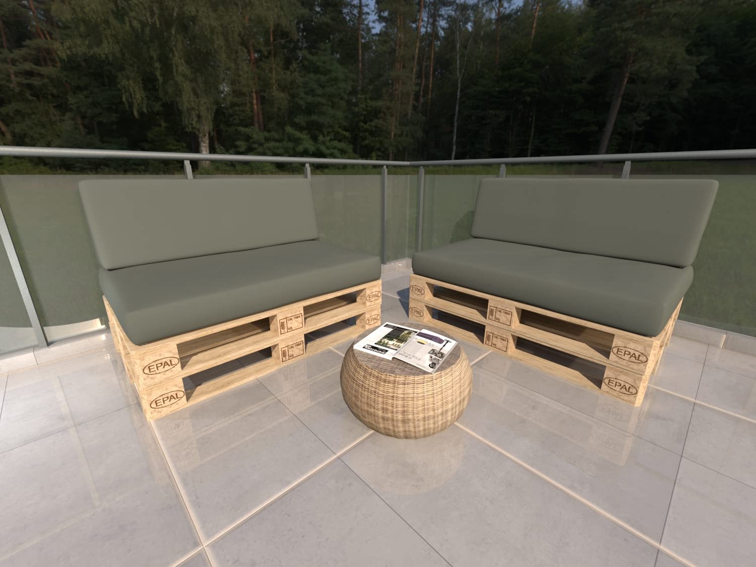 POKAR Euro Pallet Seating Set of 2: 1x seat cushion 120x80cm + 1x back cushion 120x40cm, cold foam, removable covers, Home Garden Furniture DIY, indoor outdoor pillow, without pallets, Beige — view 64