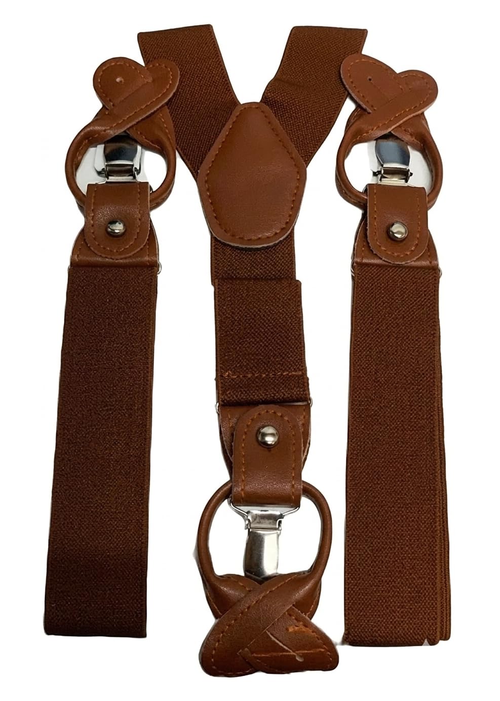 L&L® Mens Suspenders Braces with Clip & Syntheti Leather Button ON Strong 3.5 cm Wide (Brown)