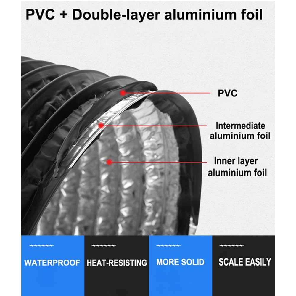 Tubo De Escape Flexible Tubo De Aluminio De PVC Negro Diámetro Interior De 160 Mm Sistema De Ventilación De Aire Manguera De Ventilación Accesorios De Baño De Cocina(1.5m)
