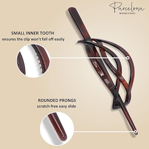 Miniatura 3 de Parcelona French Twist Tortoise Shell Brown Chignon Cola de caballo titular de pelo deslizante Pin Thru Hair Barrette con palo para mujeres y niñas