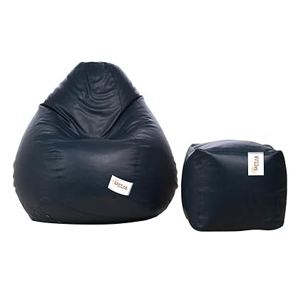 Sattva Combo Classic XL Bean Bag Cover and Square Footstool Cover (Without Beans) - Navy Blue