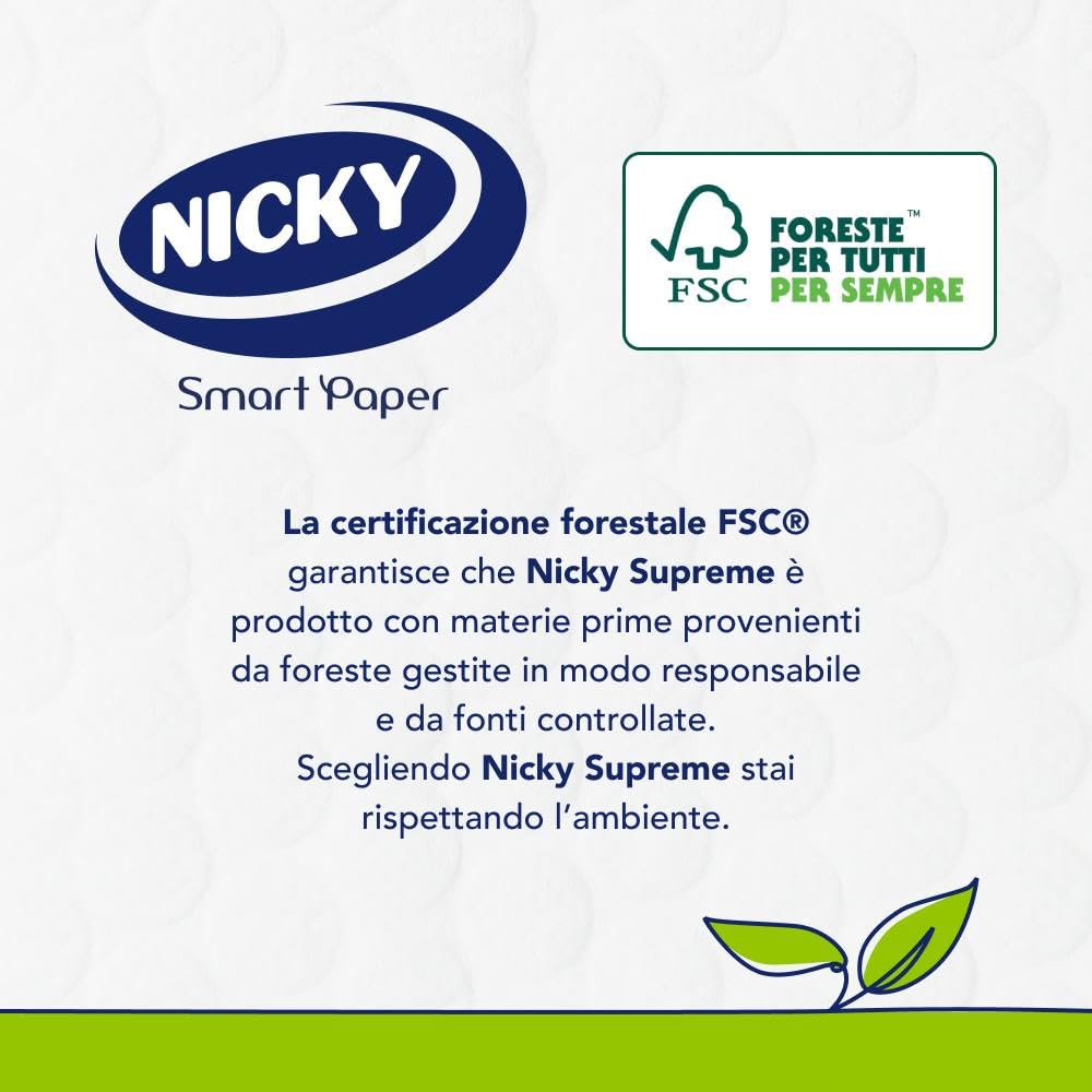 Nicky Supreme - 28 Rotoli di Carta Igienica, 200 Soffici Fogli a 3 Veli, Strappo dalla Dimensione più Ampia, Effetto Soffice al Tatto, Carta 100% Certificata FSC