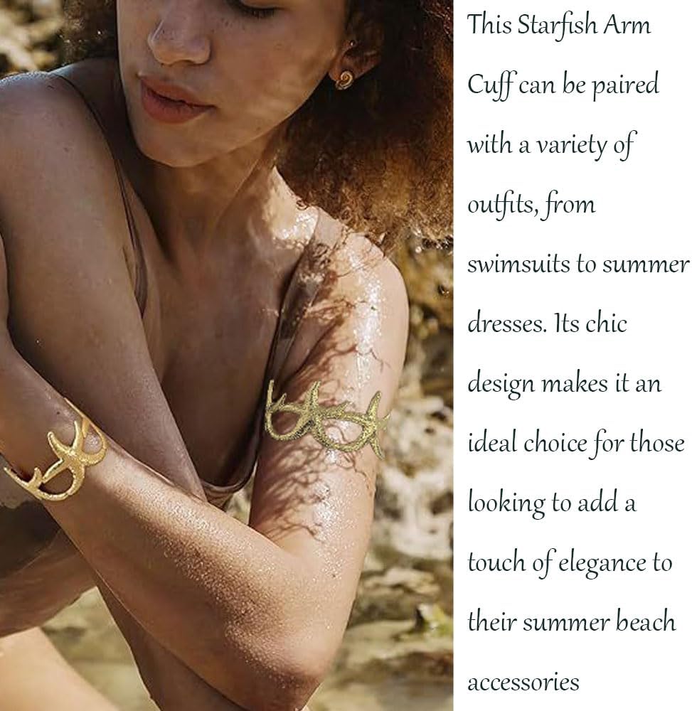 Upper Arm Cuff Bracelets for Women Gold Adjustable Starfish Arm Cuff Fashion Open Bangle Bracelet Summer Beach Starfish Accessories Jewelry for Women - Image 3