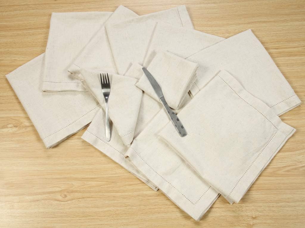 12-Pack Hemstitched Dinner Napkins Oversized 20x20 - Flax-Cotton Fabric Tailored with Mitered Corner - Ideal for Events and Regular Use - Natural : Everything Else