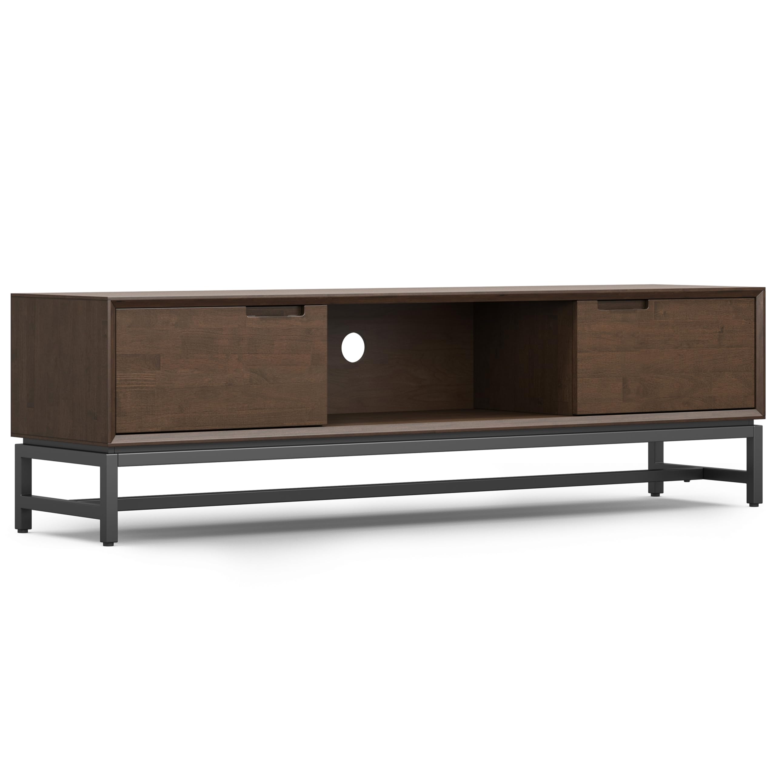 SIMPLIHOME Banting SOLID HARDWOOD Wide Modern Industrial Media Stand for TVs up to 80 inches for The Living Room and Entertainment Center, 72 inch, Walnut Brown