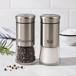 Kit Saleiro e Pimenteiro 2 Peças – Design Elegante em Vidro e Inox, Ideal para Sua Mesa!