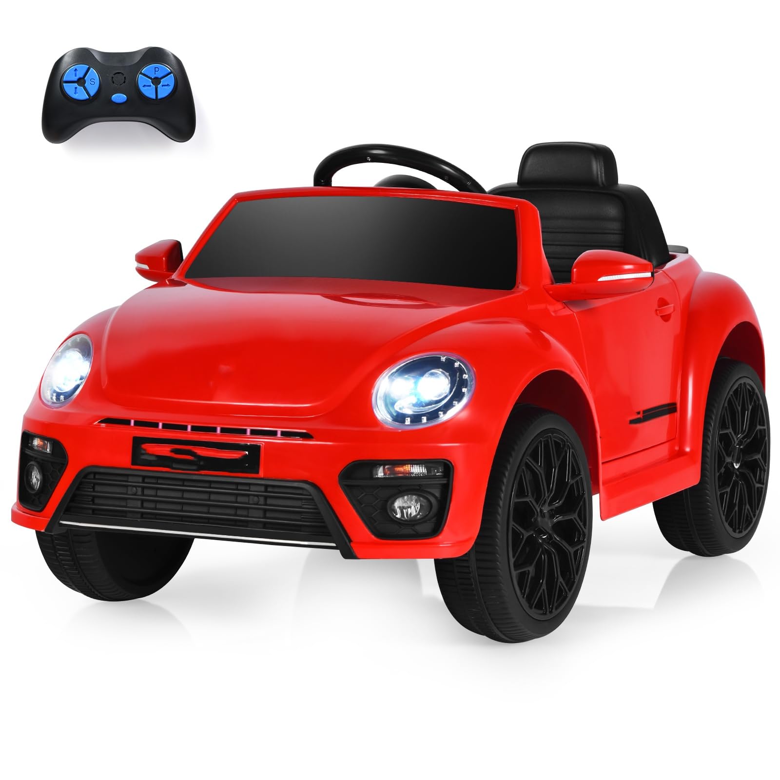 Ride on Car, 12V Licensed Battery Powered Vehicle w/Remote Control, Spring Suspension, Lights, USB, Horn, Music, 4 Wheeler for Boy Girl Gift, Electric Car for Kids (Red)