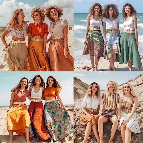 SeptCity Woven Belts for Women, Boho Straw Stretch Ladies Belts for Dresses with Beaded2