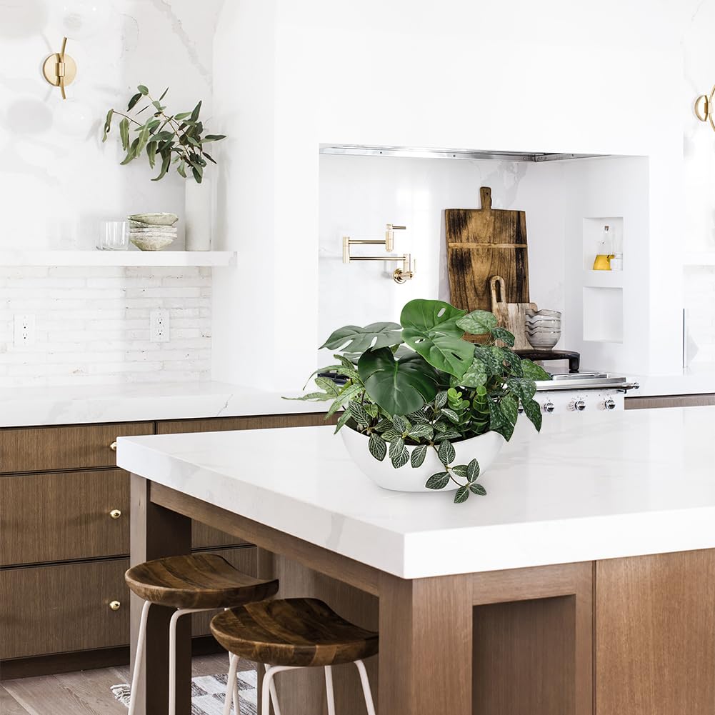 Hollyone Piante artificiali miste da 30 cm, in vaso bianco, piante finte decorative con vaso da barca, piante finte per interni per decorazione domestica, camera da letto, bagno, cucina, bagno
