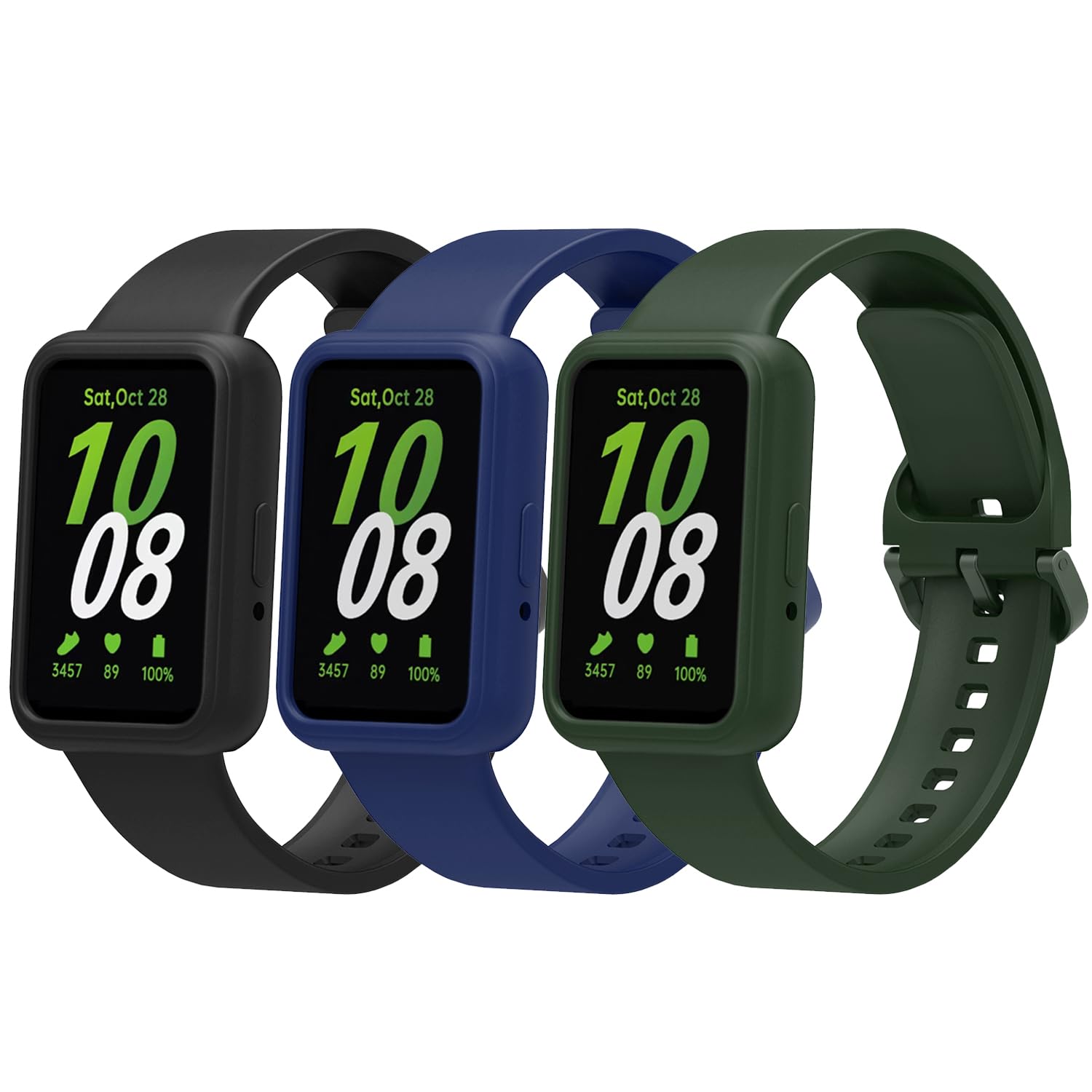 Gheper 3 Pack Watchbands&Screen Protective cases Compatible with Samsung Galaxy Fit3[2024] SM-R390 Soft Silicone Sport Wristbands Replacement Bracelet Quick Release Straps