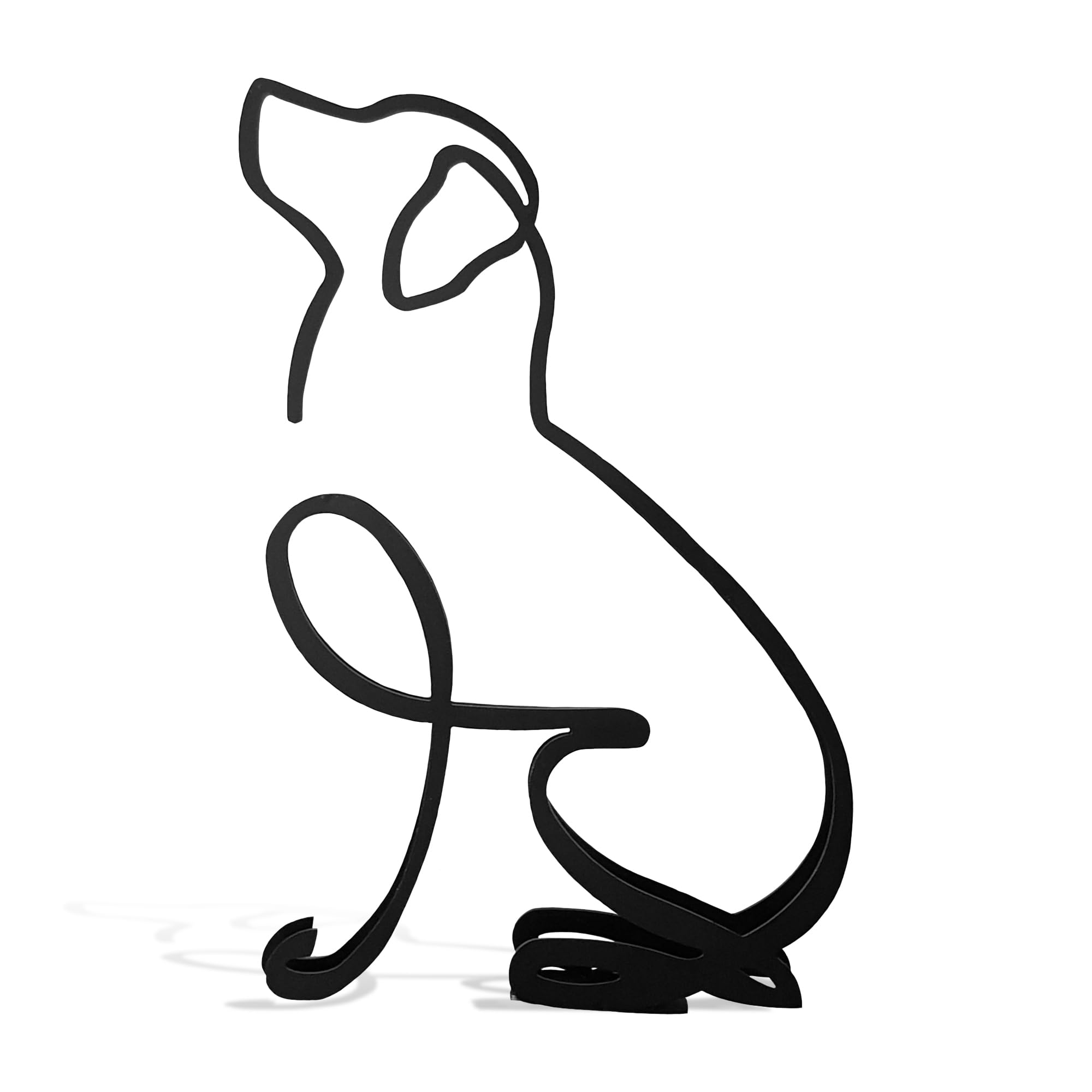 Minimalistic Black Labrador Dog Metal Statue Art Figurine Gift Desktop Home Office Ornament Pet Decor (Small: 14x10x1.5cm)