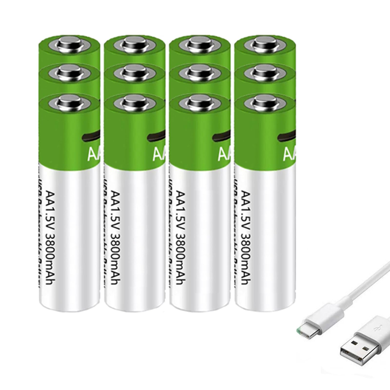 Baterías Litio AA Recargables por USB 1,5V 5700mWh (3800mAh) Batería Iones Litio Doble A 1,5V con Cable de Carga USB Paquete de baterías de Carga rápida 1 Hora