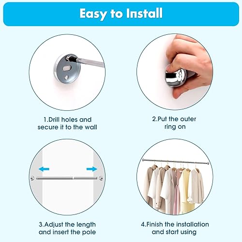 Miniatura 5 de Barra de tensión para colgar ropa, barra de tensión para armario ajustable de 14 a 22 pulgadas, barra de tensión de armario que ahorra espacio para