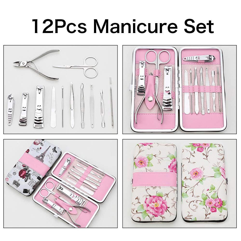 PURRL 12 pz/Lotto Set Manicure Professionale con Custodia in Acciaio Inox Nail Clipper Cutter Trimmer File Scissor Pedicure Kit Toe Tool Kit Little Surprise