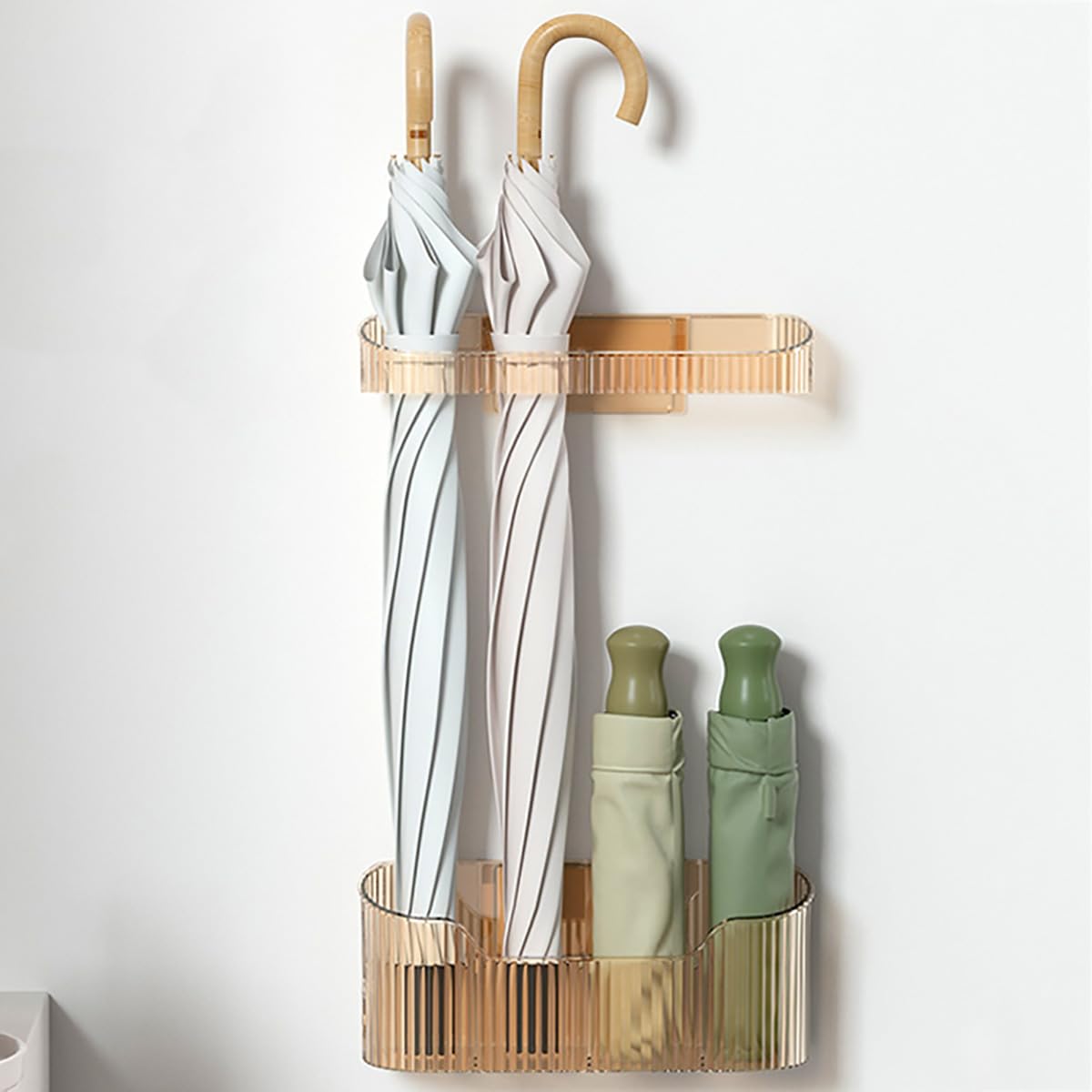 Verve Jelly Umbrella Stand Umbrella Holder with Removable Drip Tray, 2 Pcs Wall Mounted Umbrella Stand Rack Indoor Storage Rack for Long/Short Umbrellas, Orange