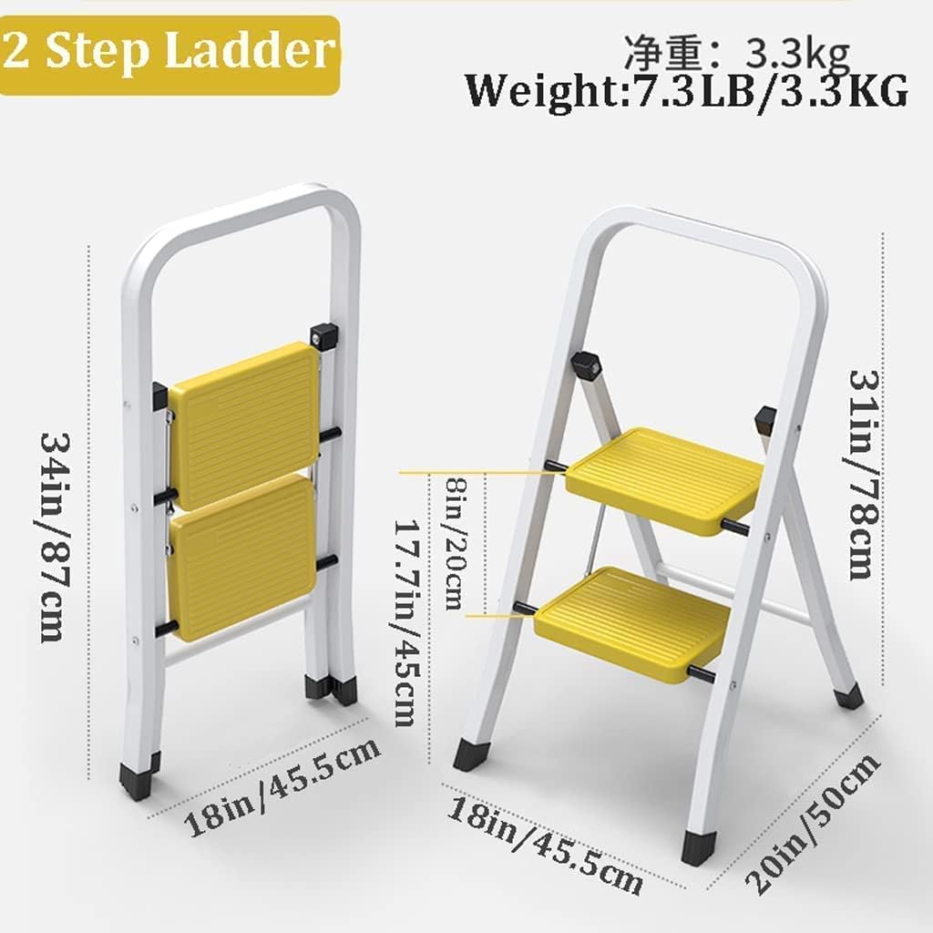 Step Ladder Small and Compact Ladders Wide Pedal Folding Ladder Step Ladders 330lb That Do Not Take Up Space Folding Ladder Telescopic Ladder(Color:Yellow,Size:2 Step Ladder)